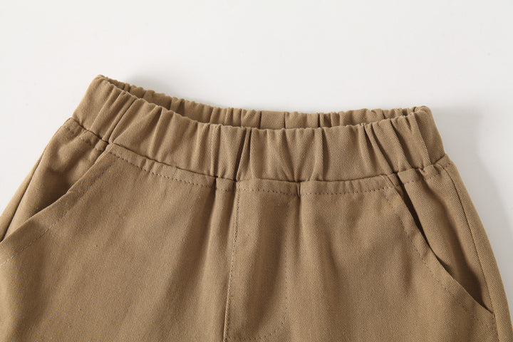 Boys Khaki Colour & White Colourblocked Shirt with Shorts