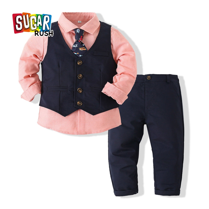 Boys 3-Piece Single-Breasted Cotton Suits