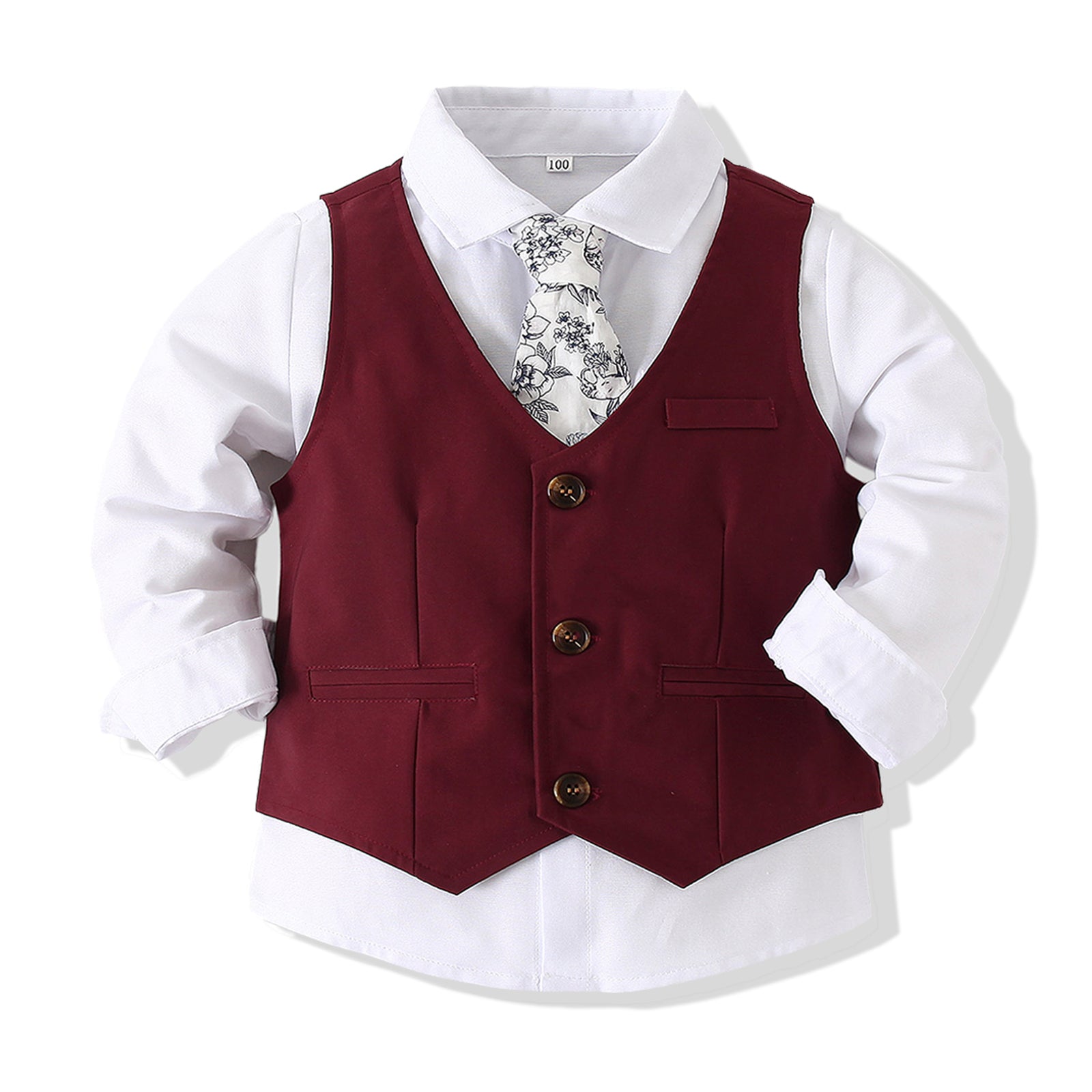 Boys Pure Cotton Single-Breasted Three Piece Suit