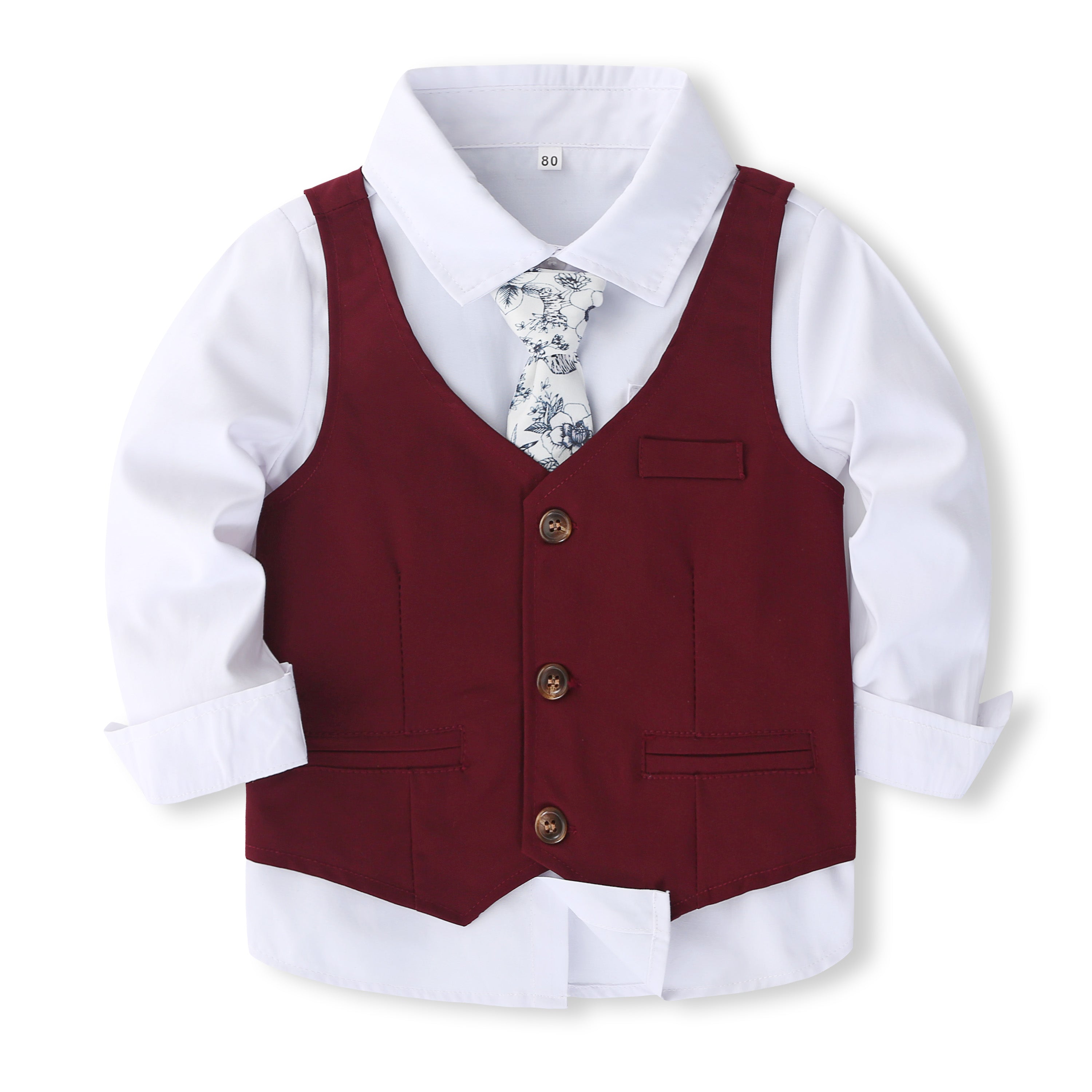 Boys Pure Cotton Single-Breasted Three Piece Suit