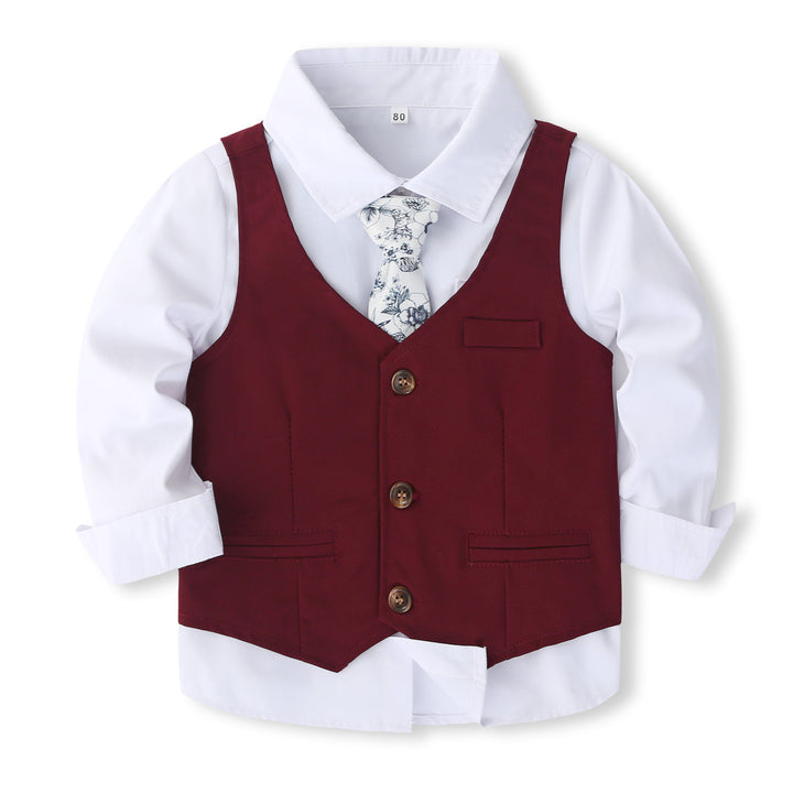 Boys Pure Cotton Single-Breasted Three Piece Suit