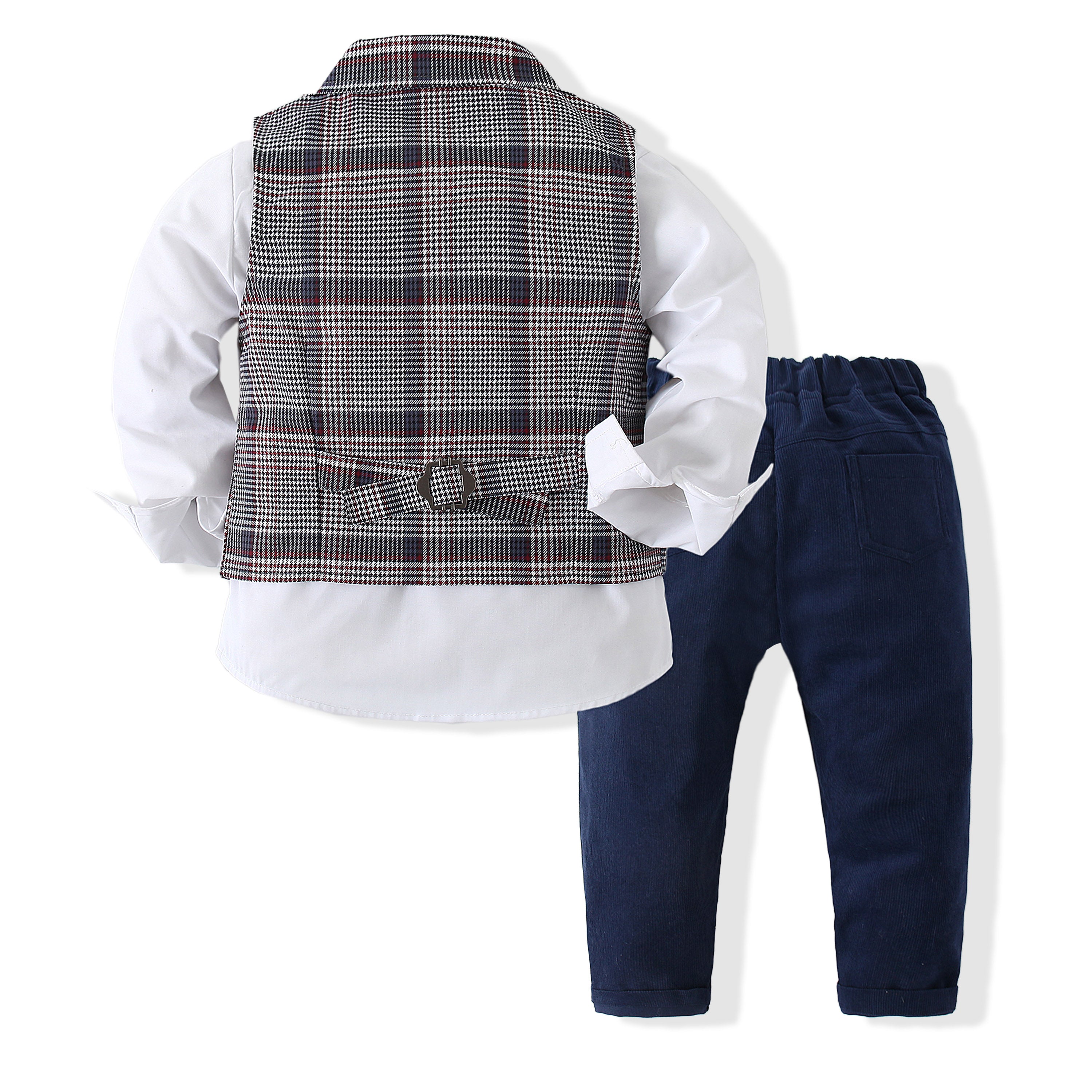 Boys Checked Pure Cotton Single-Breasted Three Piece Suit