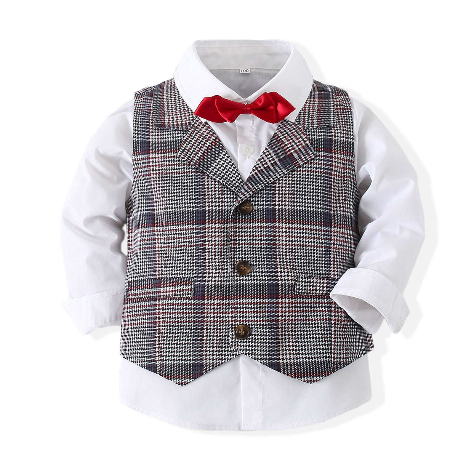 Boys Checked Pure Cotton Single-Breasted Three Piece Suit