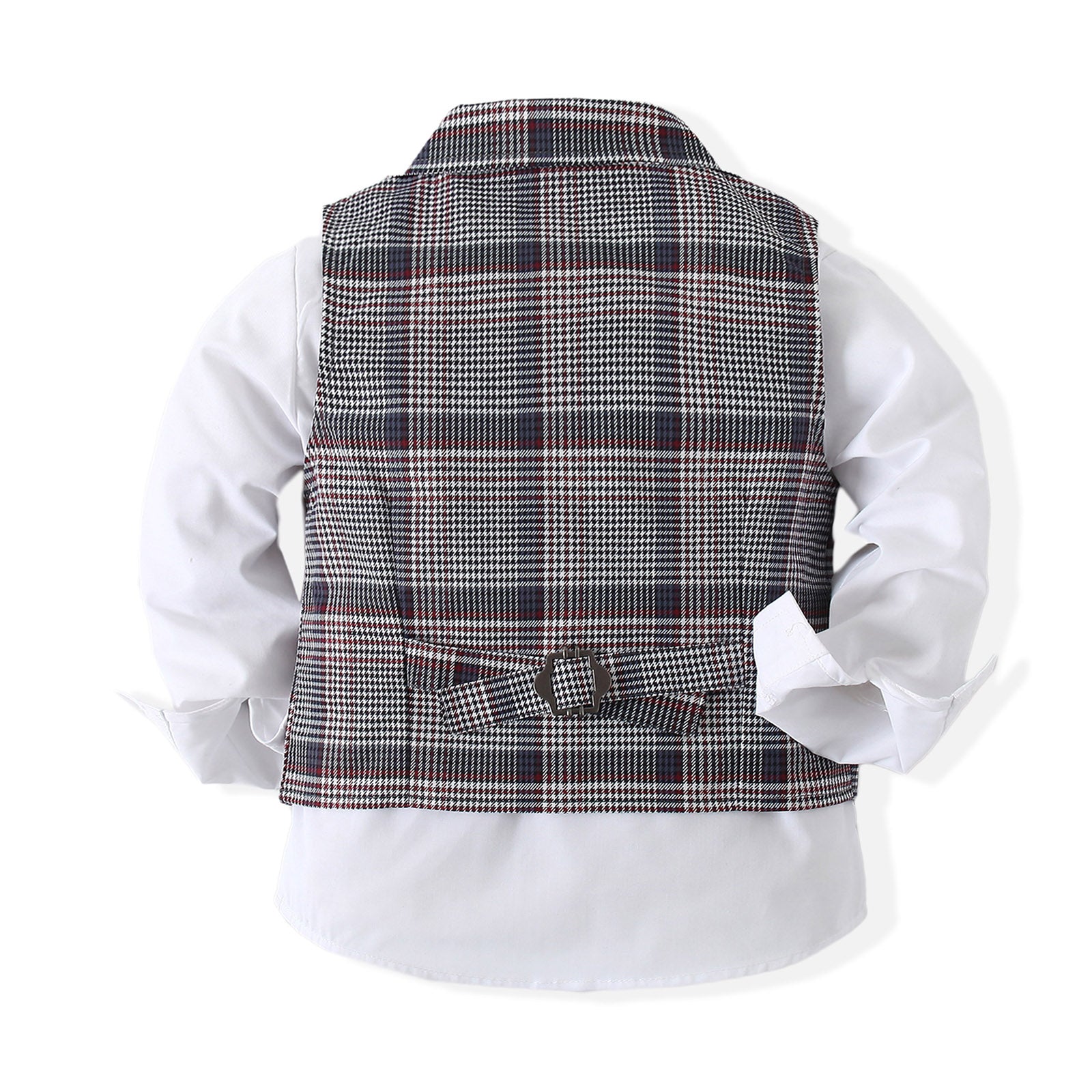 Boys Checked Pure Cotton Single-Breasted Three Piece Suit