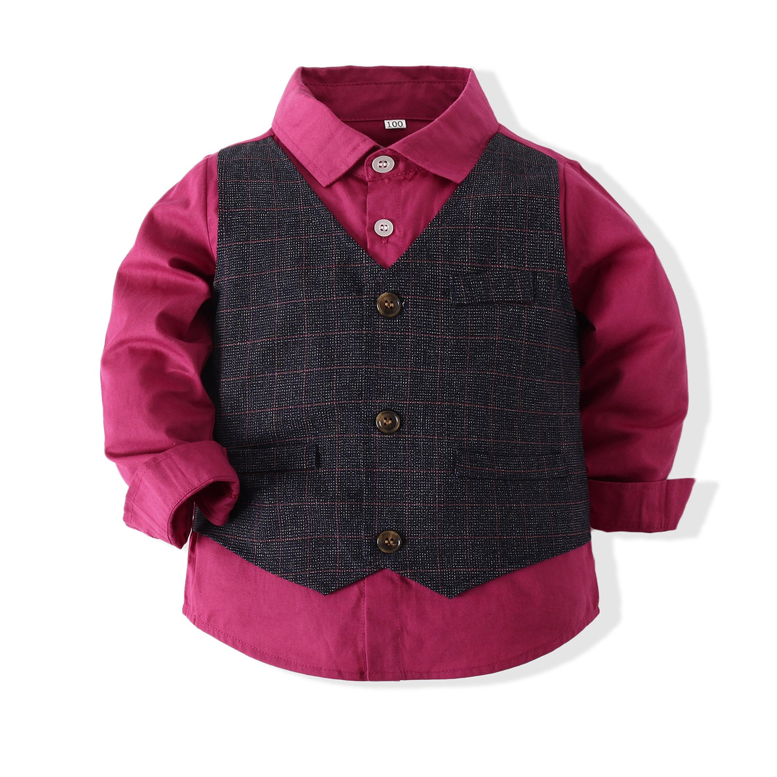 Boys Checked Cotton Three-Piece Party Suits