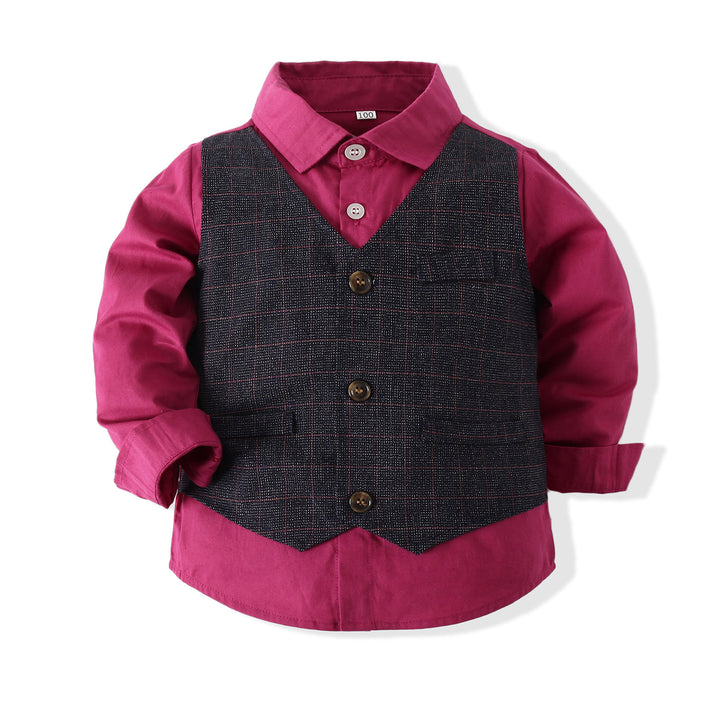 Boys Checked Cotton Three-Piece Party Suits