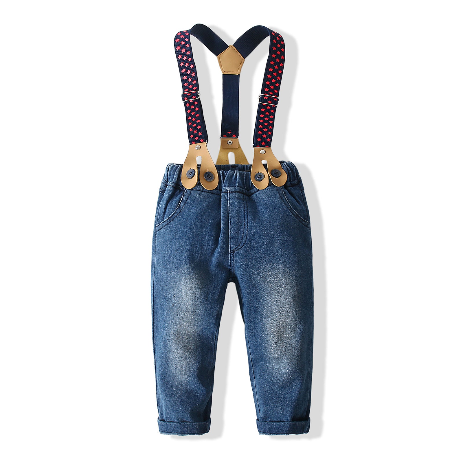 Boys Checked Pure Cotton Shirt With Trouser & Suspenders