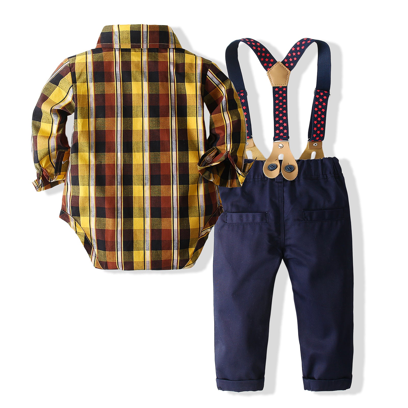 Boys Checked Pure Cotton Shirt With Trousers And Suspenders