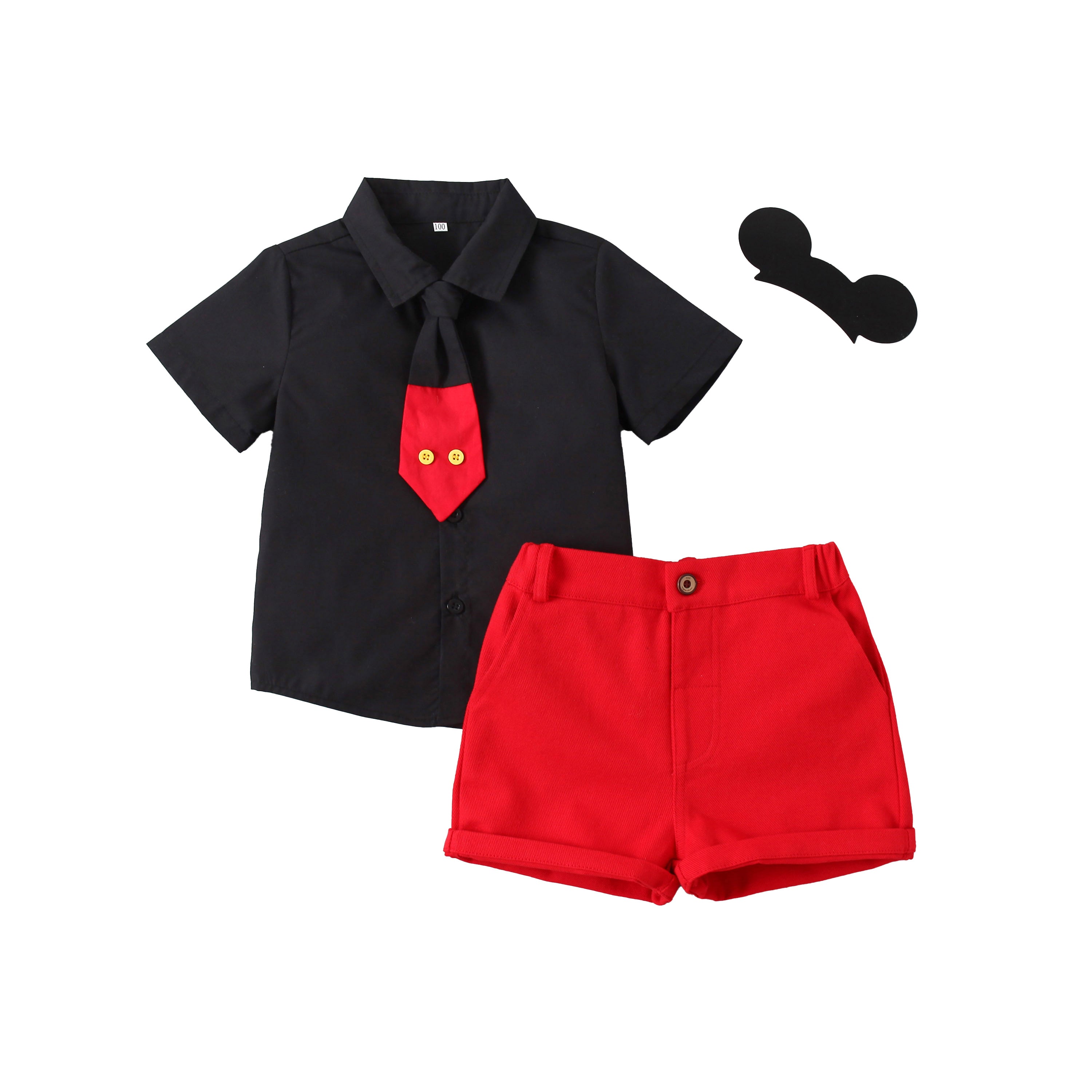 Boys Printed Short Sleeves Shirt Collar Shirt with Shorts