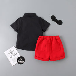 Boys Printed Short Sleeves Shirt Collar Shirt with Shorts