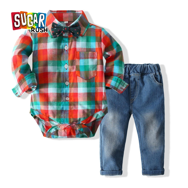 Boys Checked Pure Cotton Shirt With Trousers