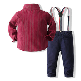Boys Striped Pure Cotton Shirt With Trousers And Suspenders