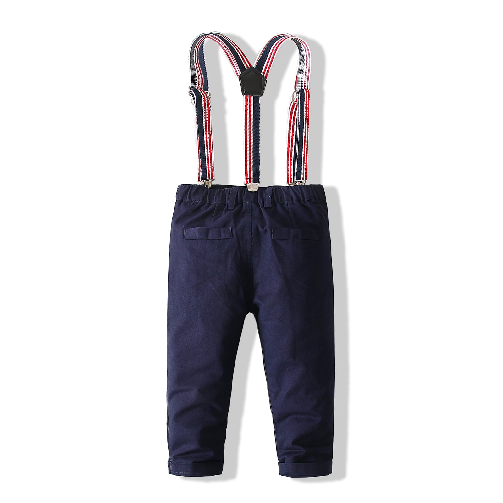 Boys Striped Pure Cotton Shirt With Trousers And Suspenders