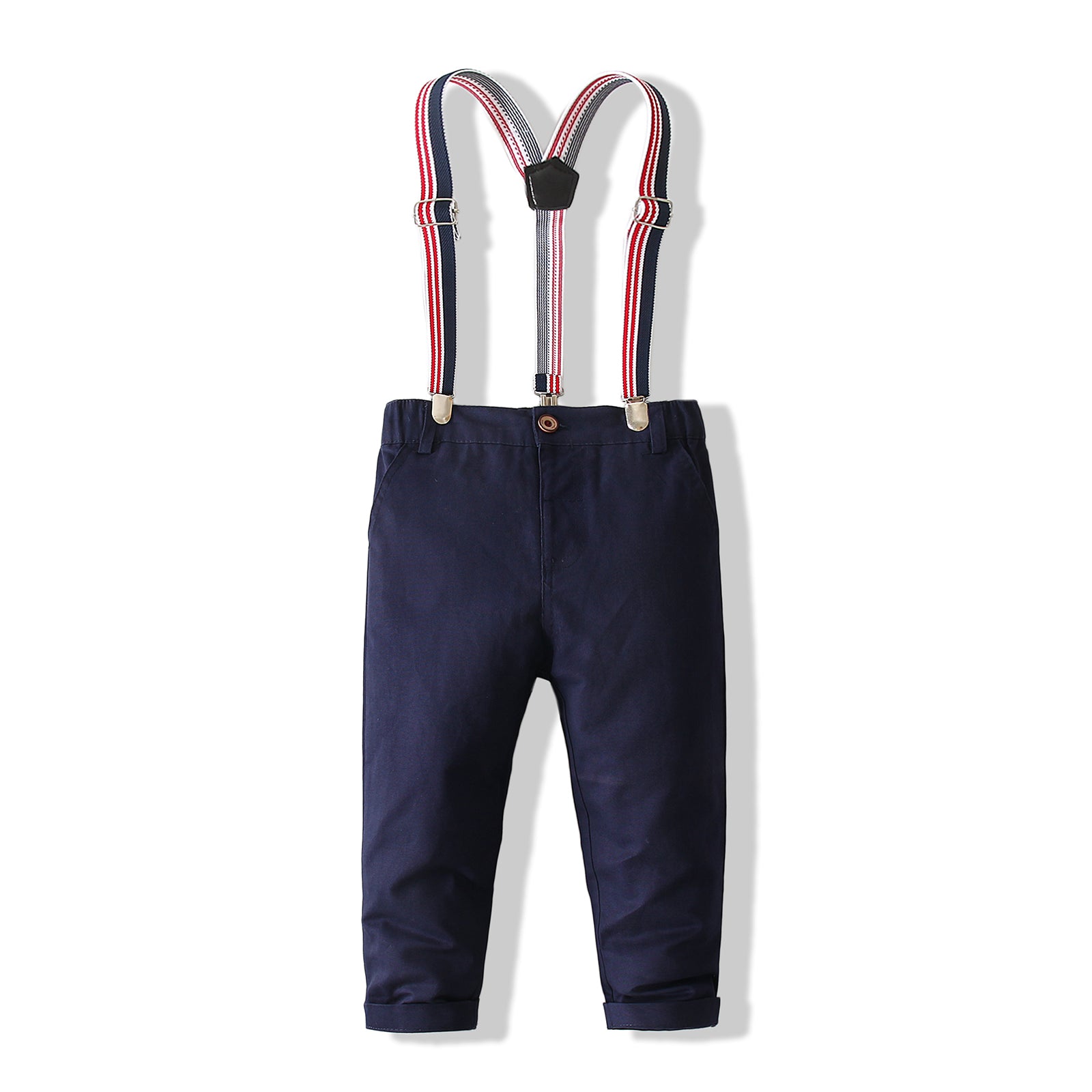 Boys Striped Pure Cotton Shirt With Trousers And Suspenders
