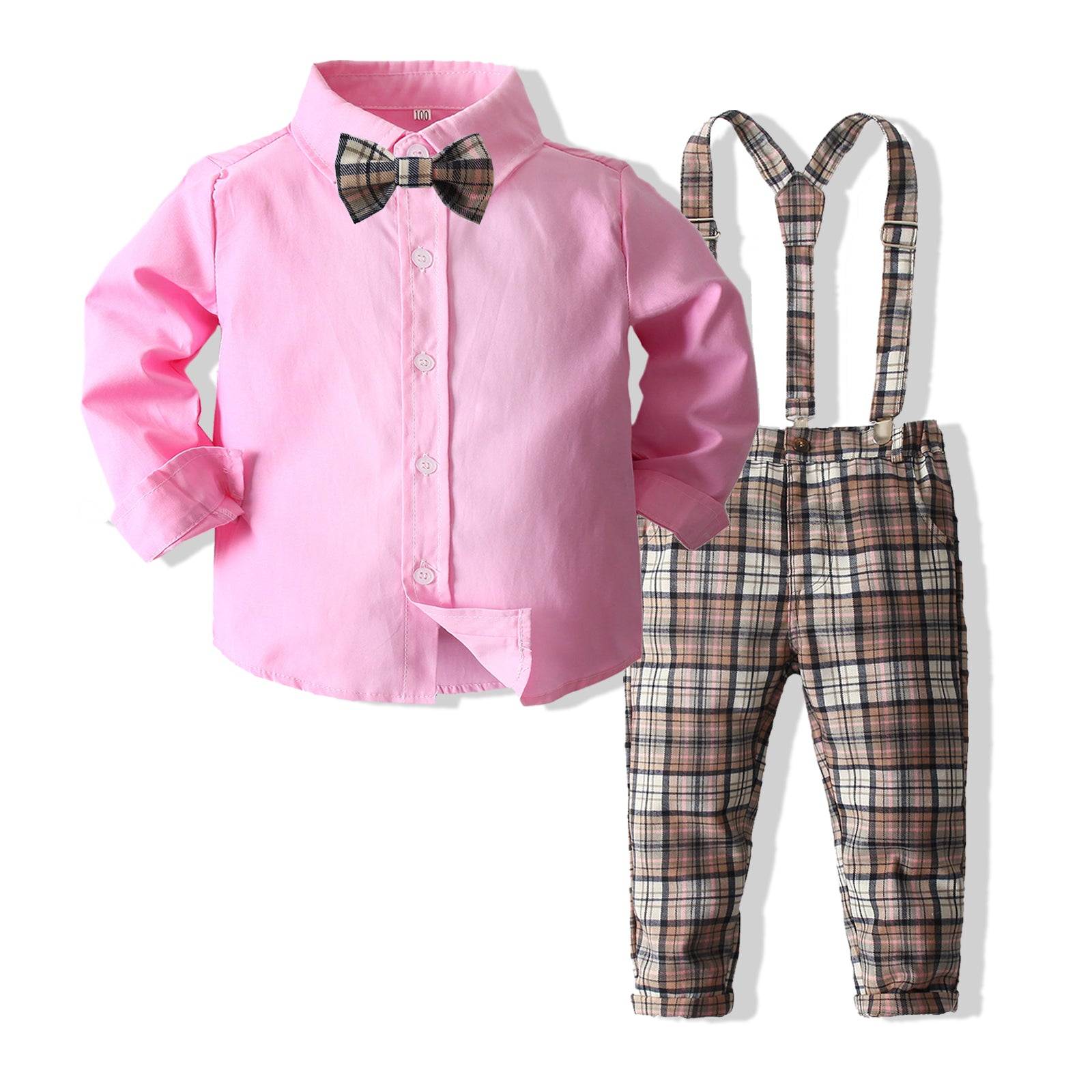 Boys Pure Cotton Shirt With Trouser & Suspenders
