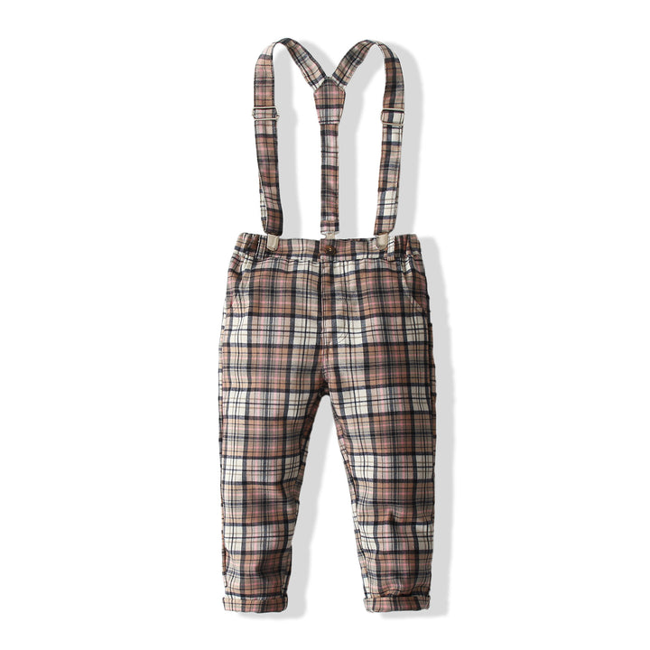 Boys Pure Cotton Shirt With Trouser & Suspenders