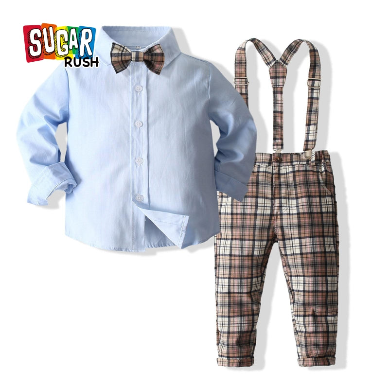 Boys Pure Cotton Shirt With Trouser & Suspenders
