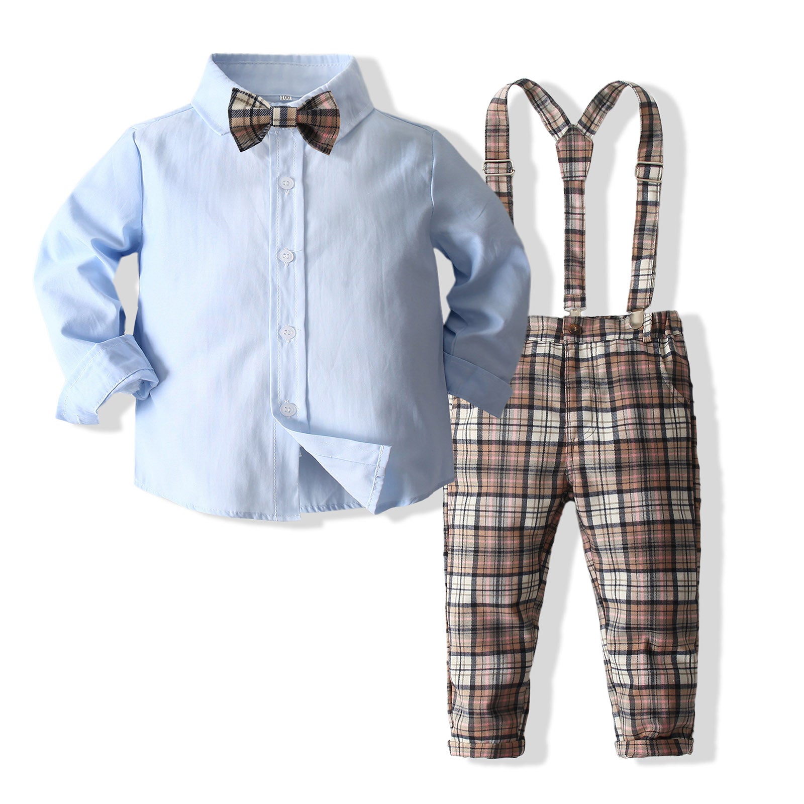 Boys Pure Cotton Shirt With Trouser & Suspenders