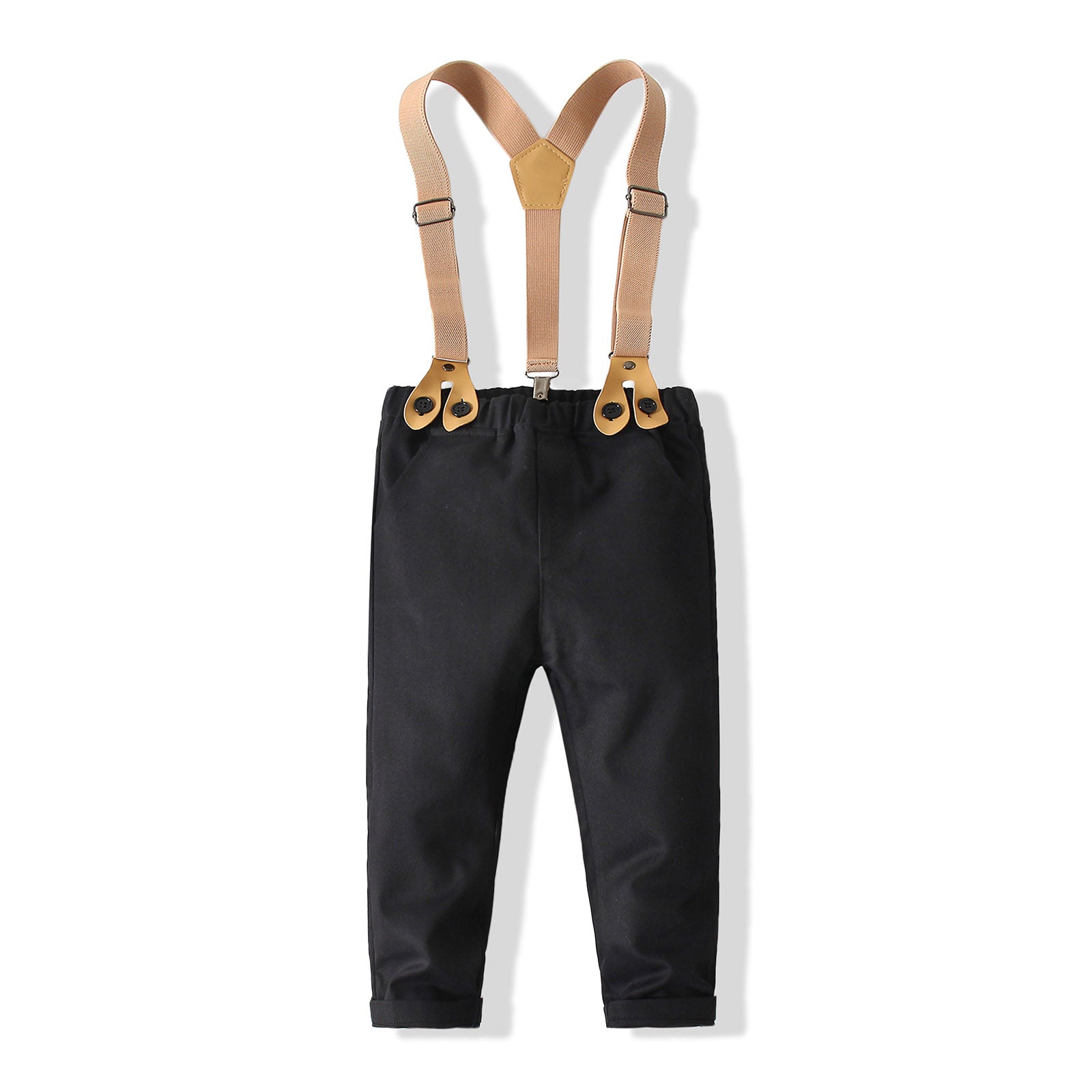 Boys Striped Pure Cotton Shirt With Trouser & Suspenders