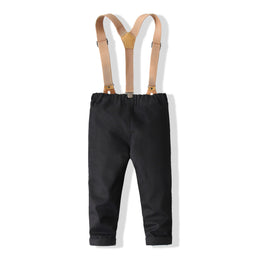 Boys Striped Pure Cotton Shirt With Trouser & Suspenders