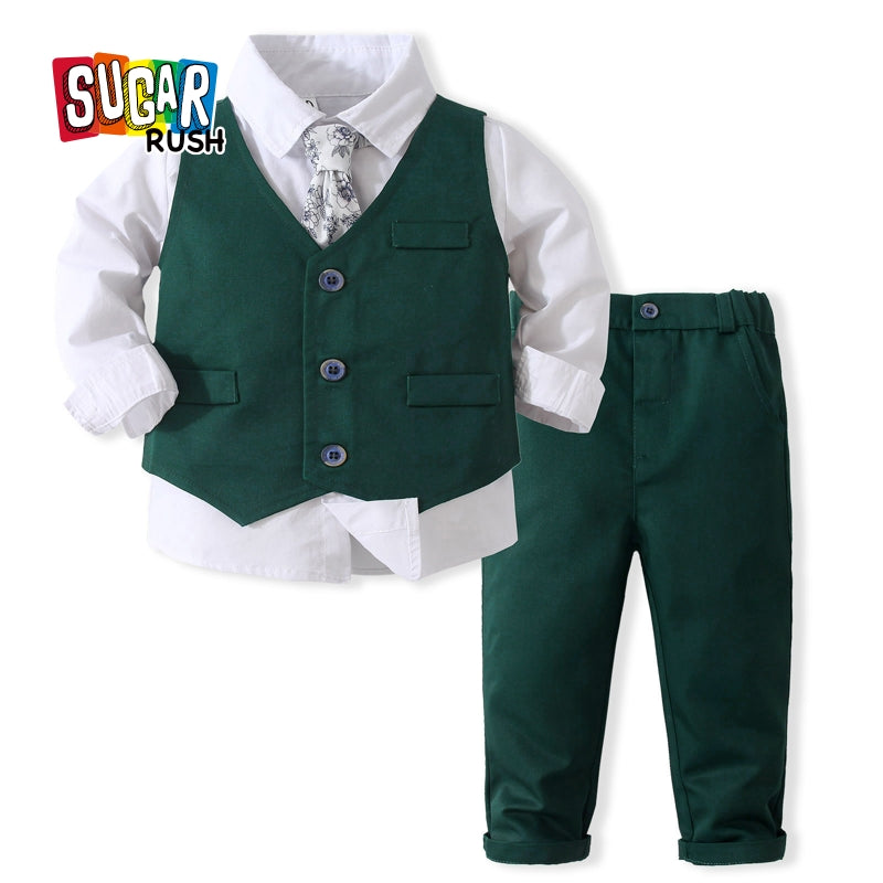 Boys Pure Cotton Single-Breasted Three Piece Suit