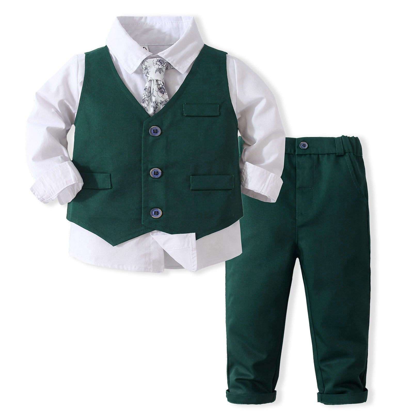 Boys Pure Cotton Single-Breasted Three Piece Suit