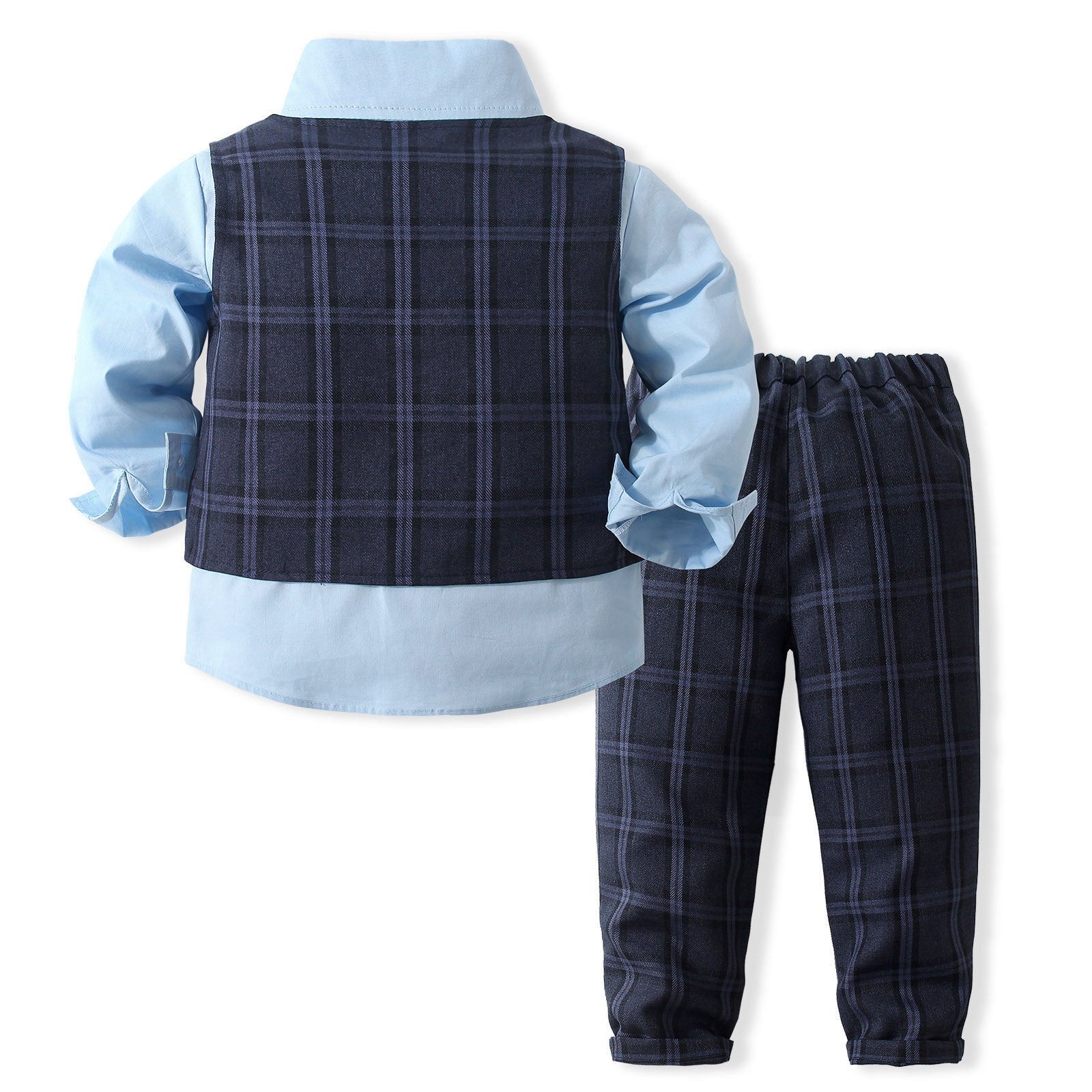 Boys Checked Pure Cotton Three Piece Suit