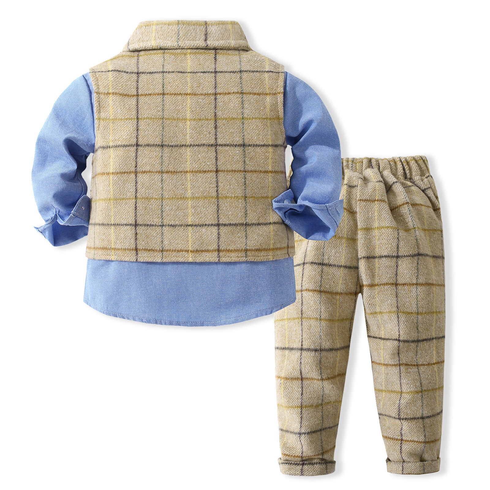Boys Checked Pure Cotton Single-Breasted Three Piece Suit