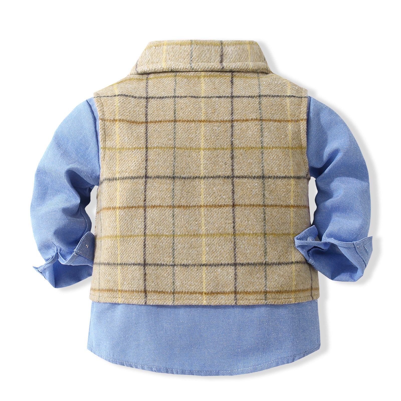 Boys Checked Pure Cotton Single-Breasted Three Piece Suit