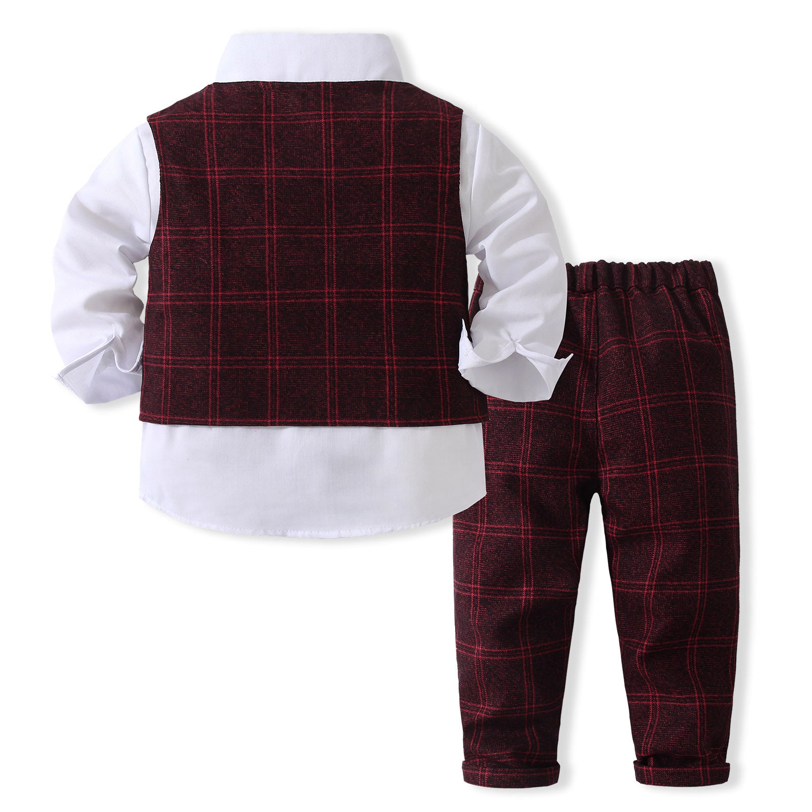 Boys Checked Pure Cotton Single-Breasted Three Piece Suit