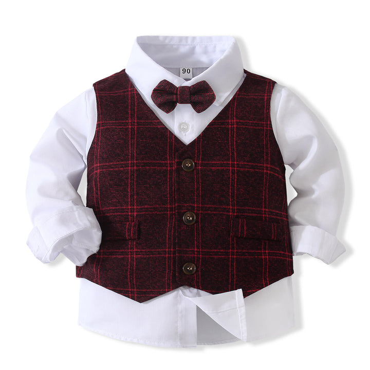 Boys Checked Pure Cotton Single-Breasted Three Piece Suit