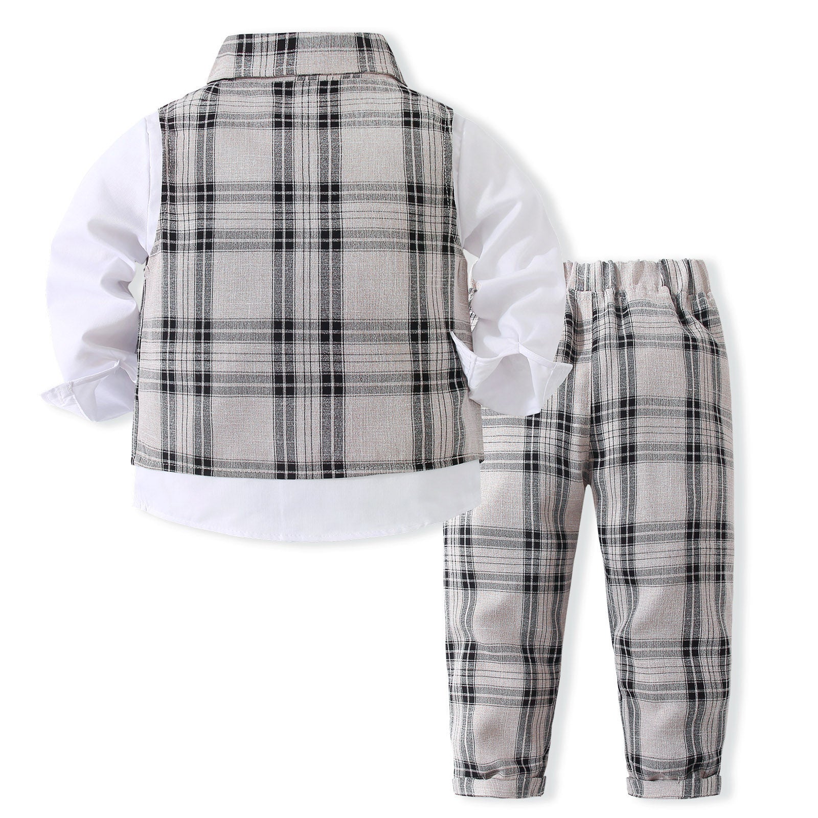 Boys Checked Pure Cotton Single-Breasted Three Piece Suit