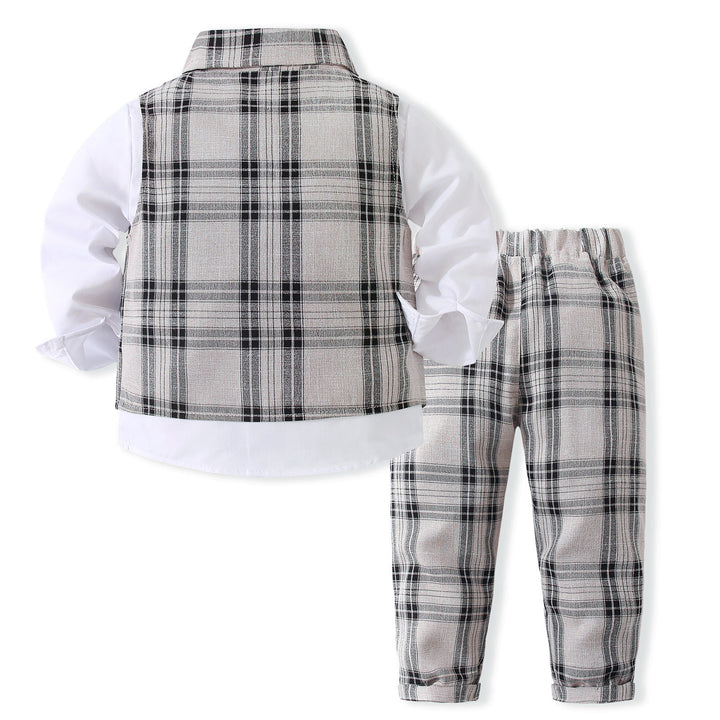 Boys Checked Pure Cotton Single-Breasted Three Piece Suit