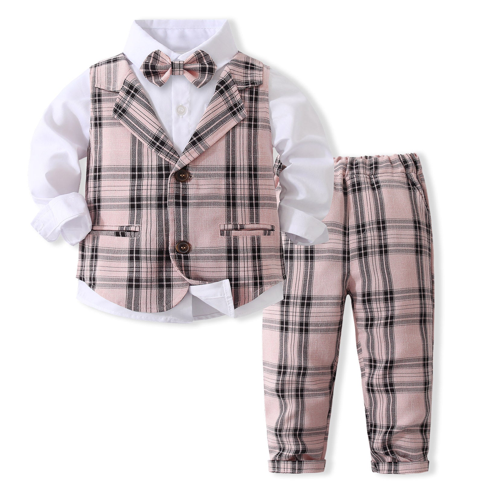 Boys Checked Pure Cotton Single-Breasted Three Piece Suit