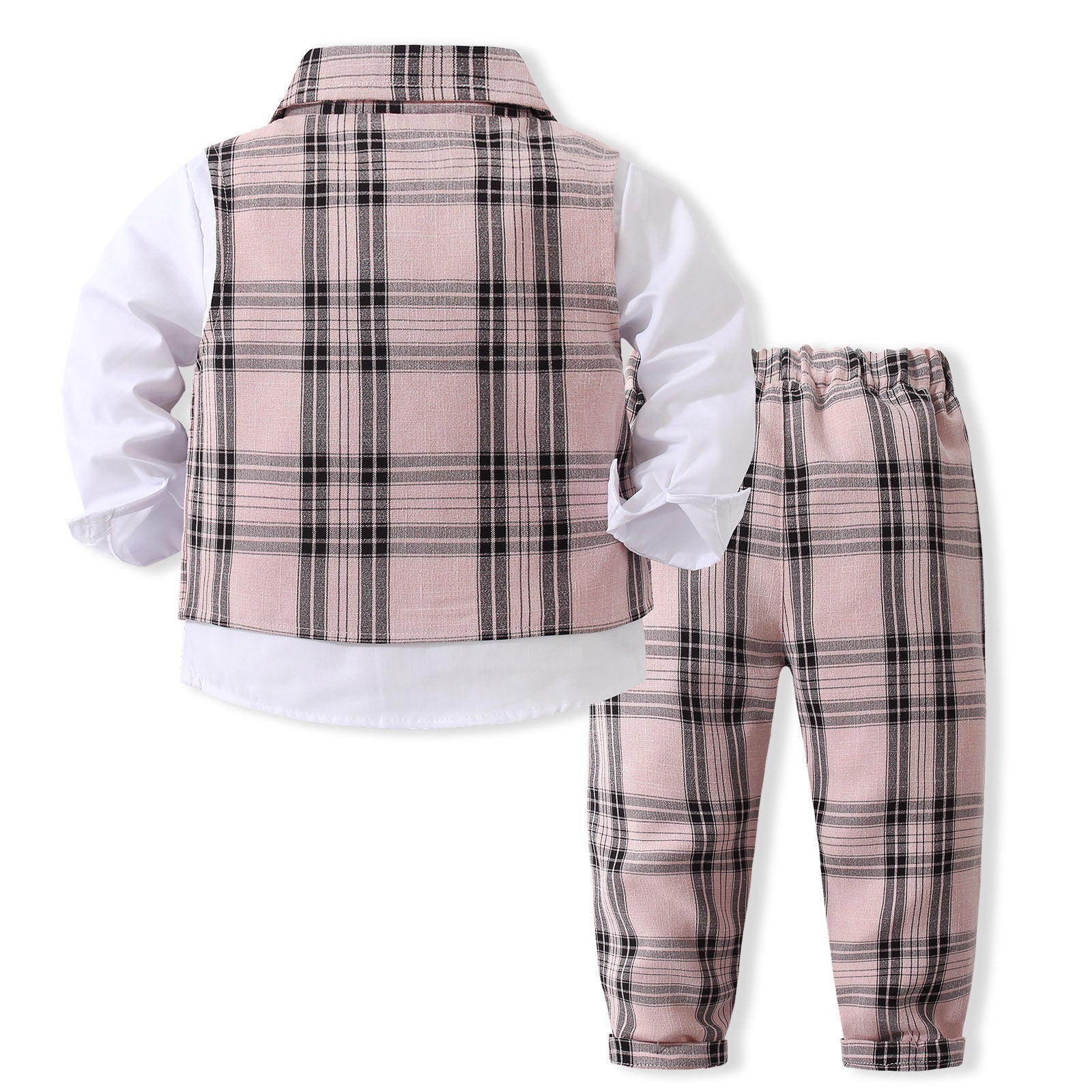 Boys Checked Pure Cotton Single-Breasted Three Piece Suit