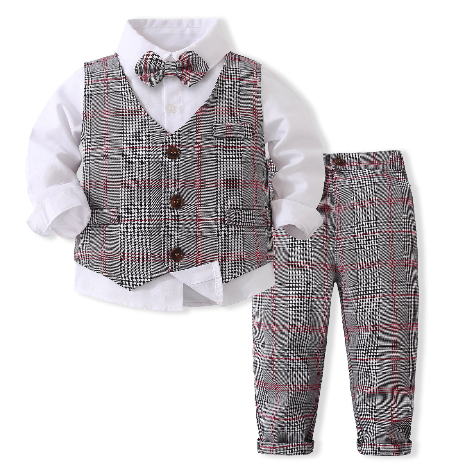 Boys Checked Pure Cotton Single-Breasted Three Piece Suit
