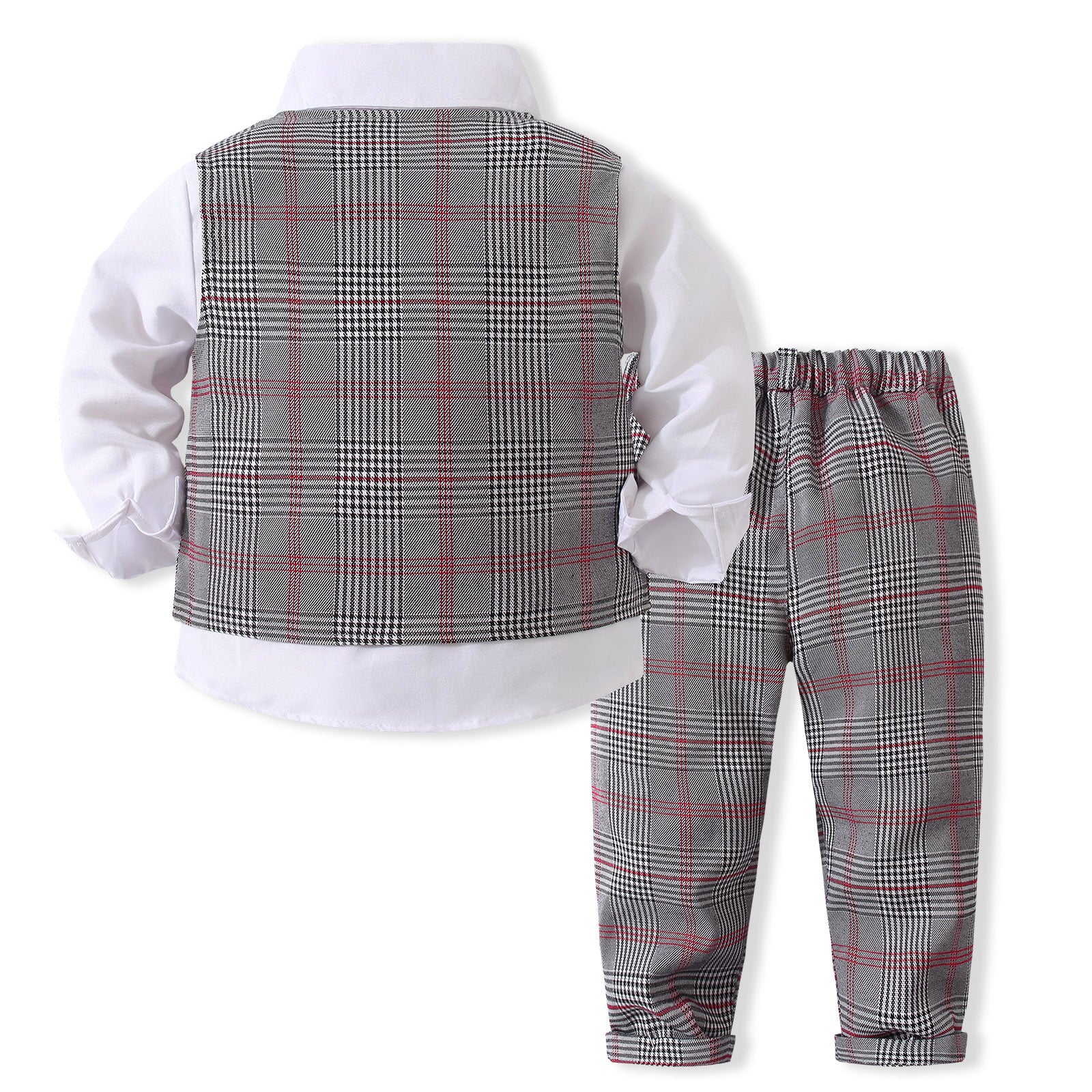 Boys Checked Pure Cotton Single-Breasted Three Piece Suit