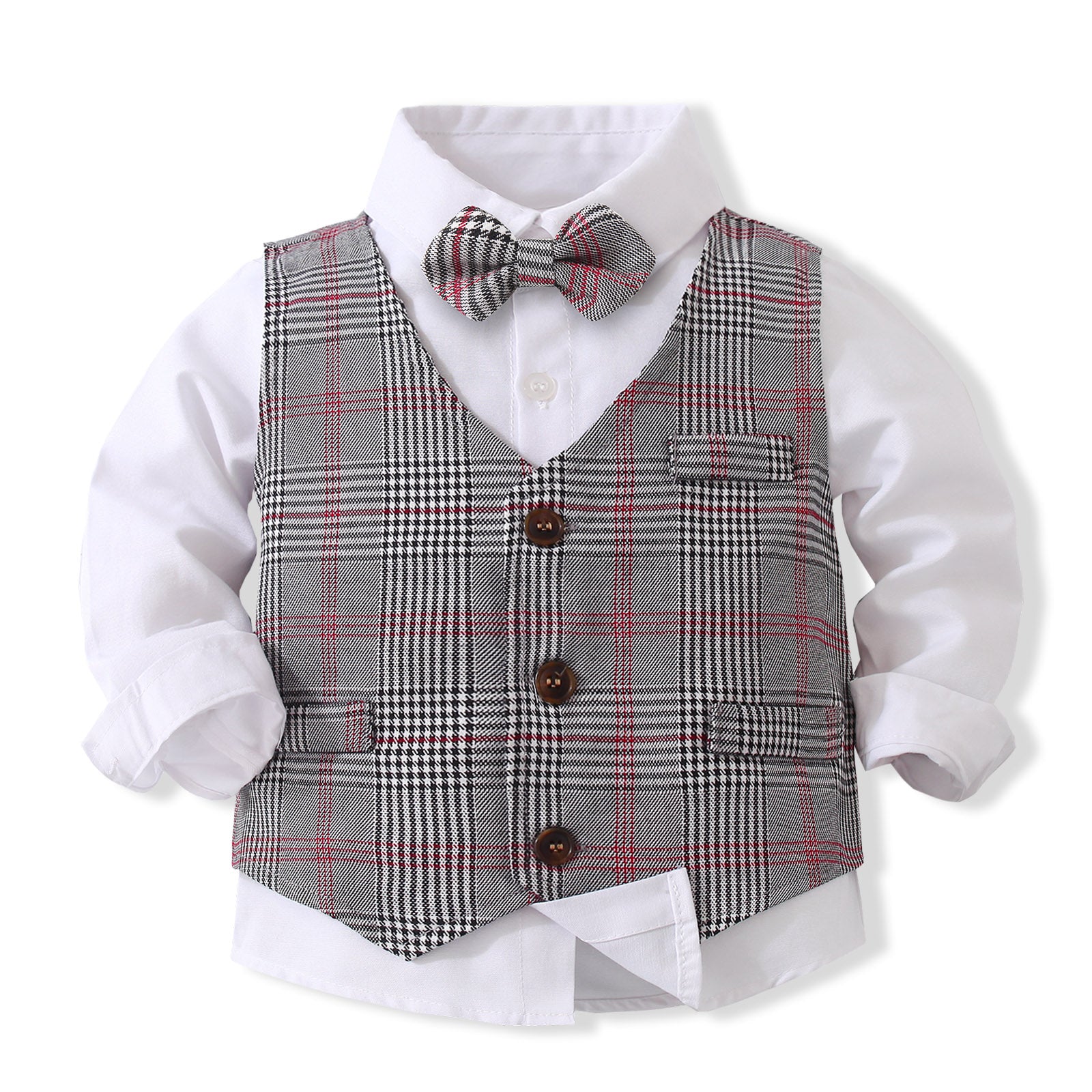 Boys Checked Pure Cotton Single-Breasted Three Piece Suit