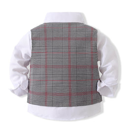 Boys Checked Pure Cotton Single-Breasted Three Piece Suit