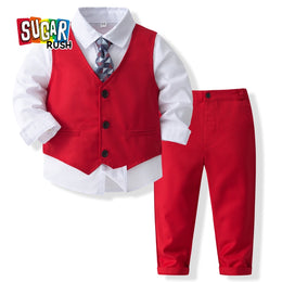 Boys Pure Cotton Single-Breasted Three Piece Suit