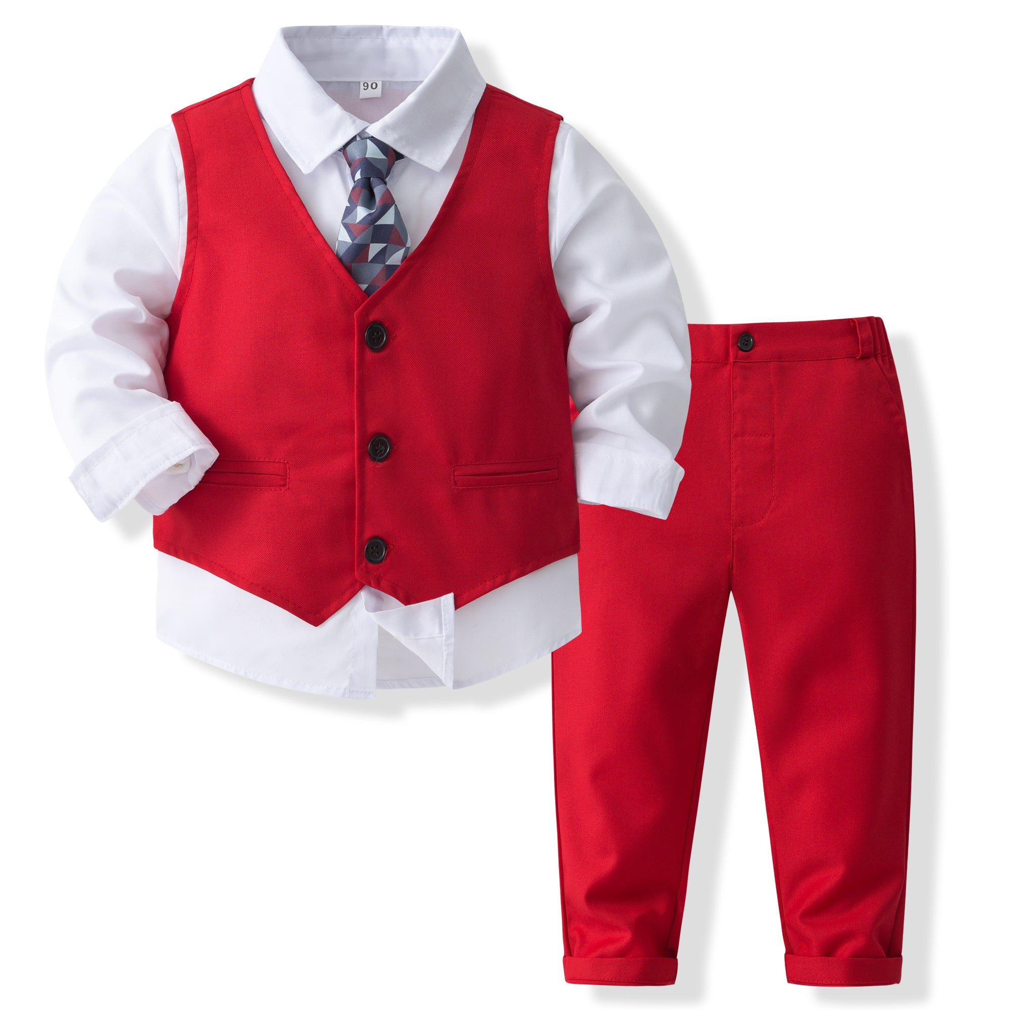 Boys Pure Cotton Single-Breasted Three Piece Suit