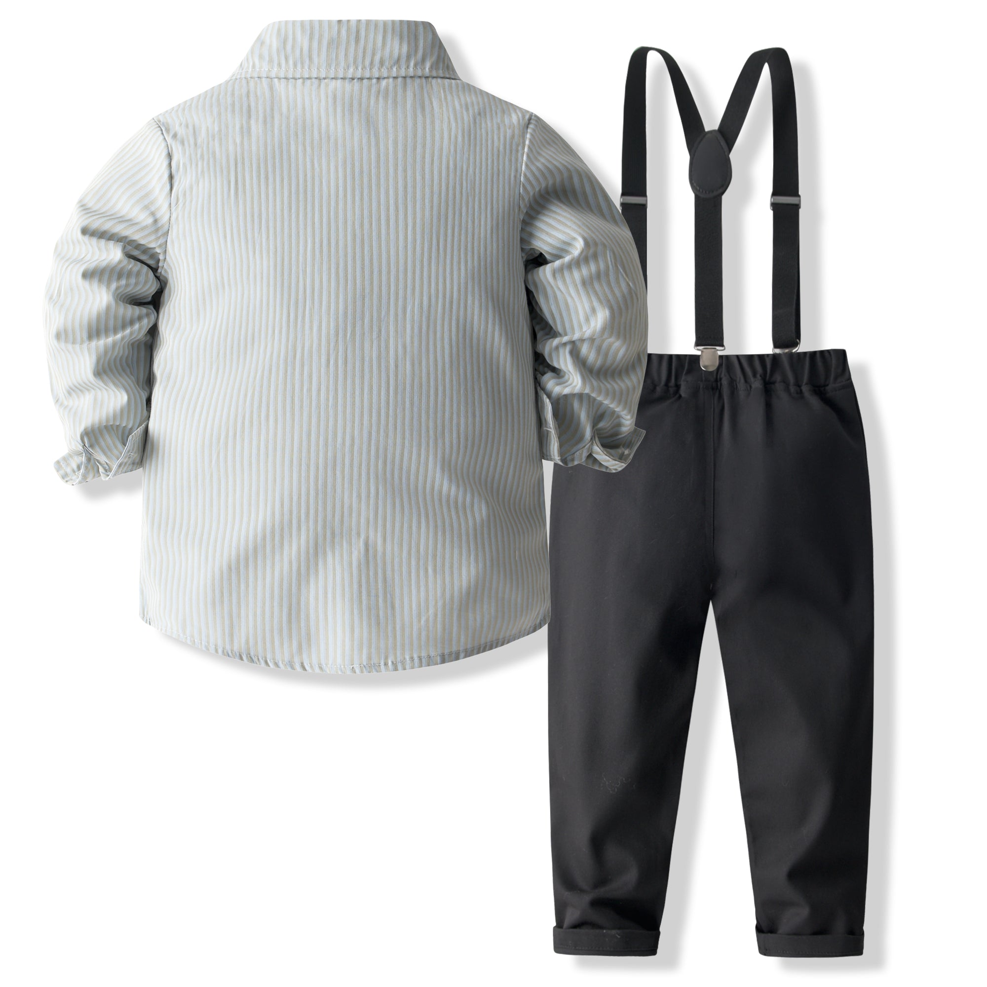 Boys Grey & Black Shirt Collar Striped Shirt with Trousers