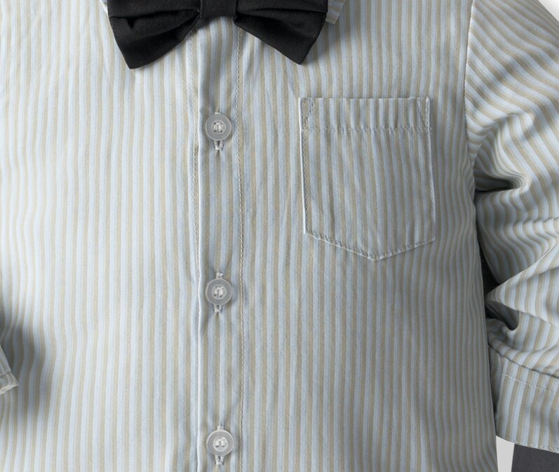 Boys Grey & Black Shirt Collar Striped Shirt with Trousers