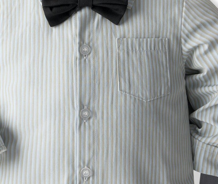 Boys Grey & Black Shirt Collar Striped Shirt with Trousers