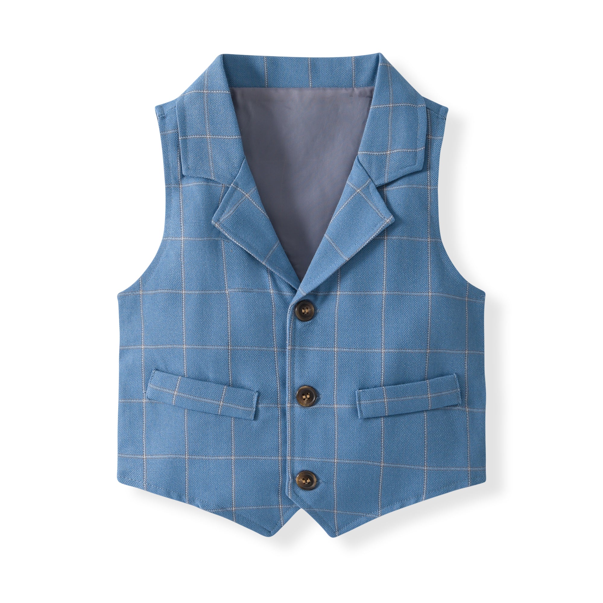 Boys Checked Pure Cotton Single-Breasted Three Piece Suit