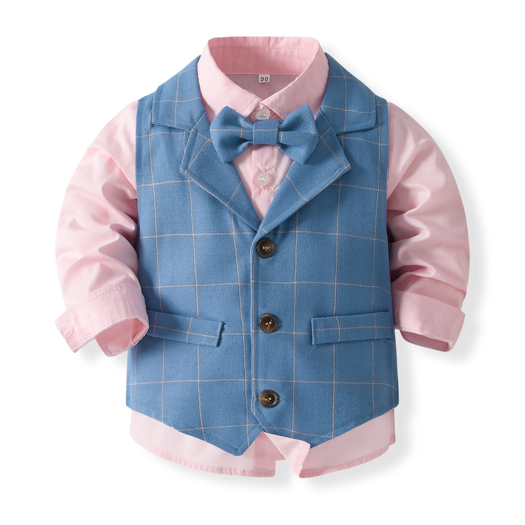 Boys Checked Pure Cotton Single-Breasted Three Piece Suit