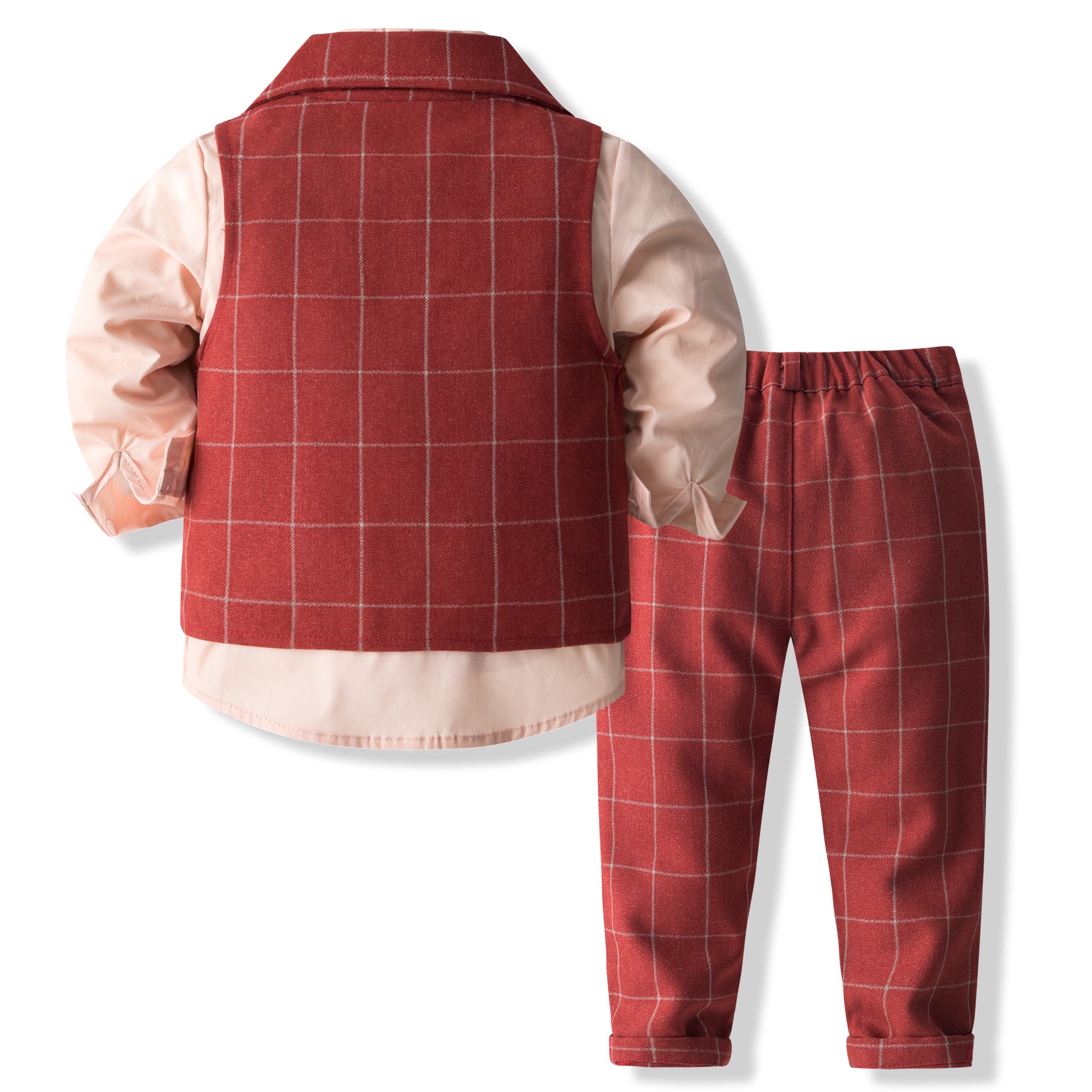 Boys Checked Cotton Three-Piece Party Suits