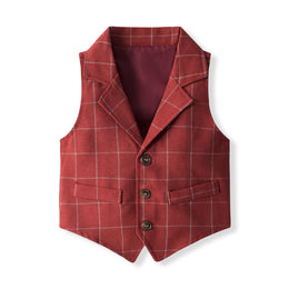 Boys Checked Cotton Three-Piece Party Suits