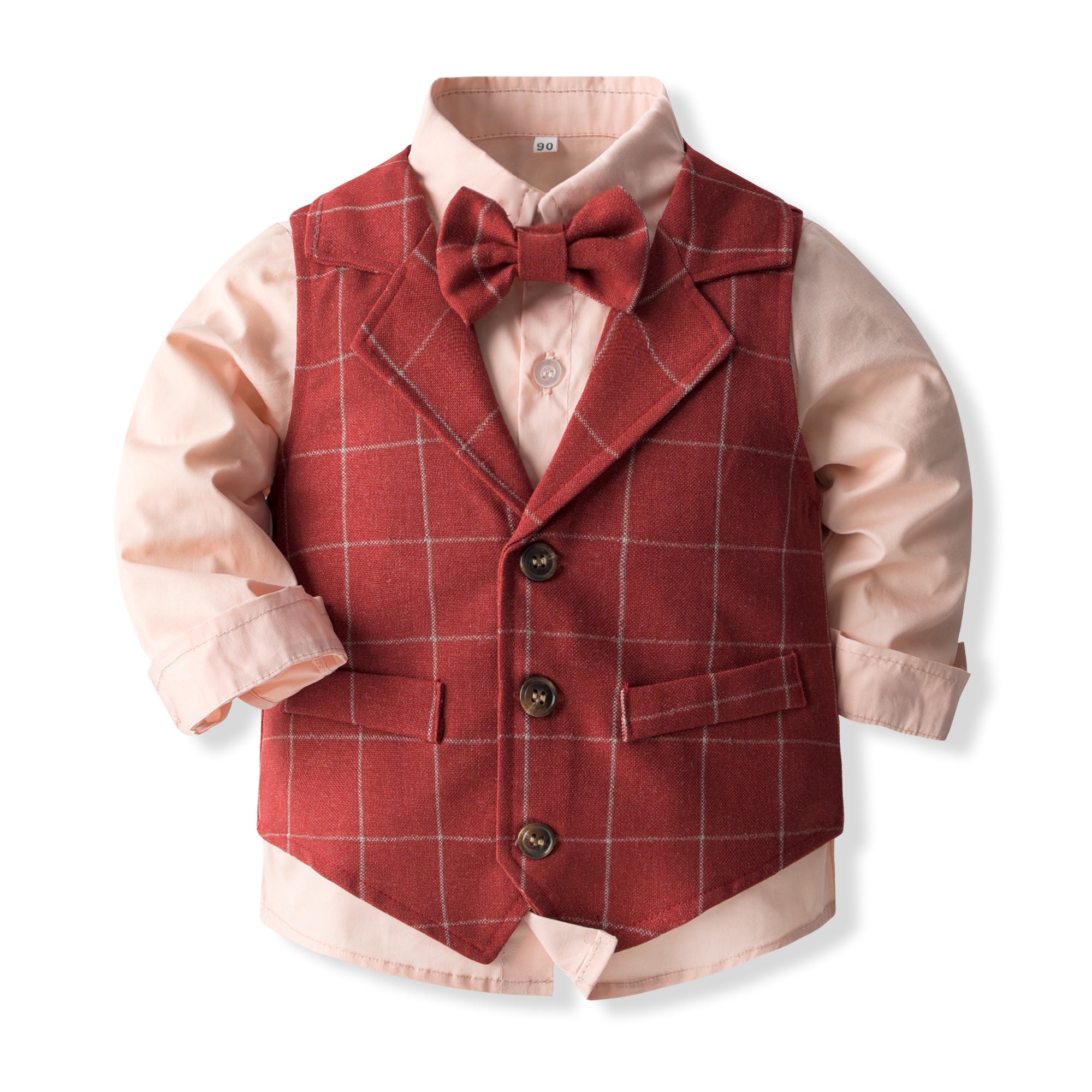 Boys Checked Cotton Three-Piece Party Suits