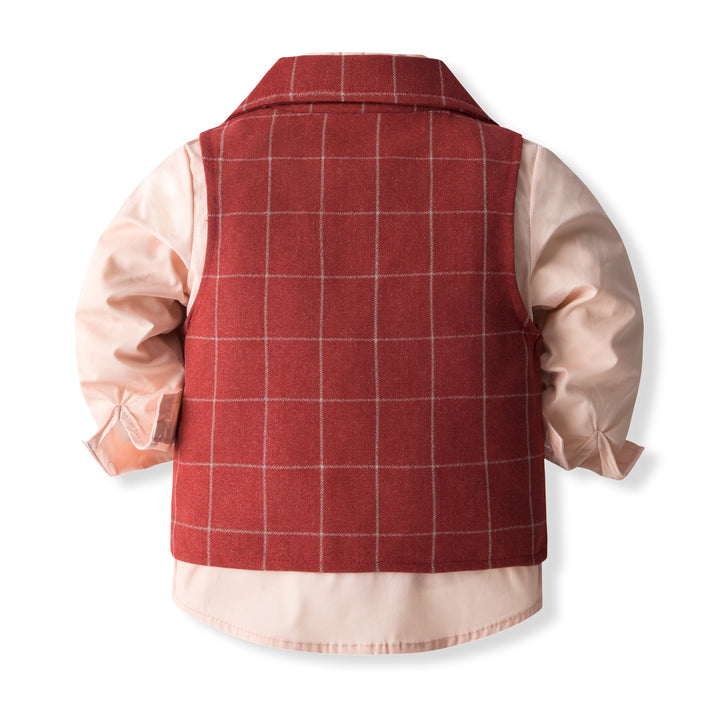 Boys Checked Cotton Three-Piece Party Suits